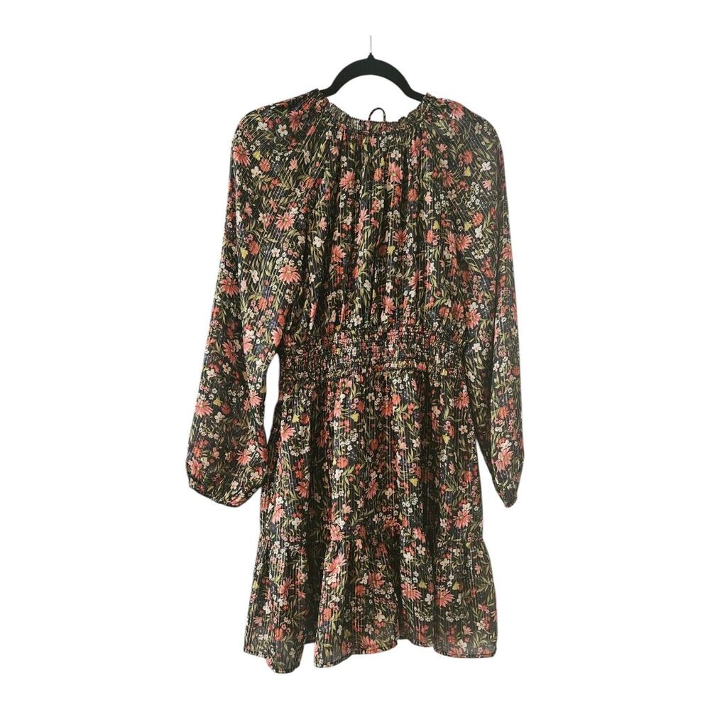Old Navy Womens M Dark Floral Gold Metallic Midi Dress Smocked Waist Fairy Goth - Picture 2 of 11